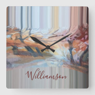 Benutzerdefinierte Boho-Aquarell-Herbstbäume-Strei Quadratische Wanduhr