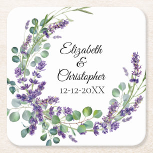 Benutzerdefinierte Boho-Lavendel-Eukalyptus-Hochze Rechteckiger Pappuntersetzer