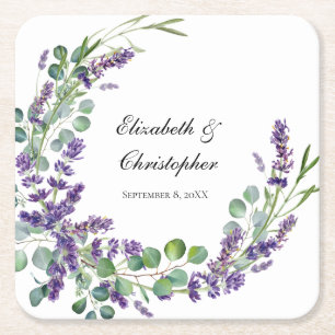 Benutzerdefinierte Boho Lavendel Eukalyptus Hochze Rechteckiger Pappuntersetzer