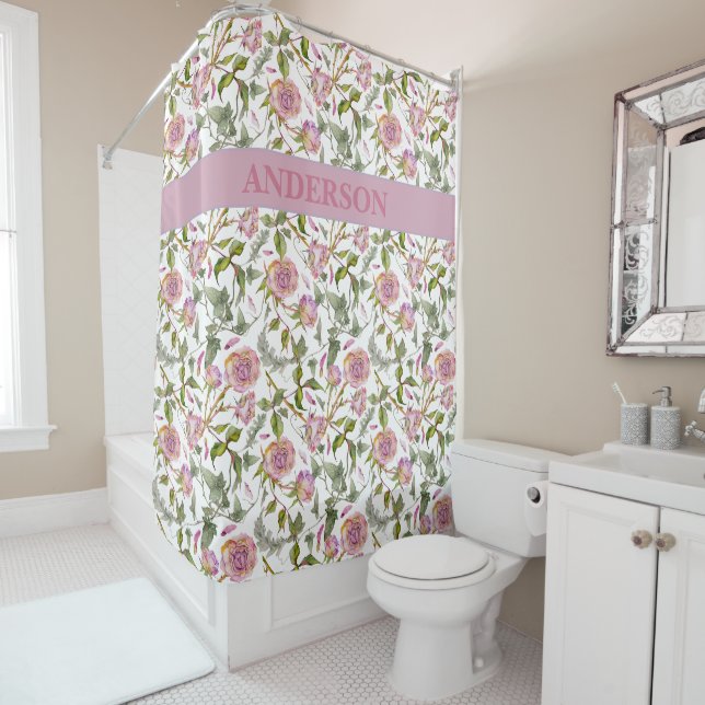 Benutzerdefinierte Boho Roses Blume drucken Duschvorhang (Beispiel)