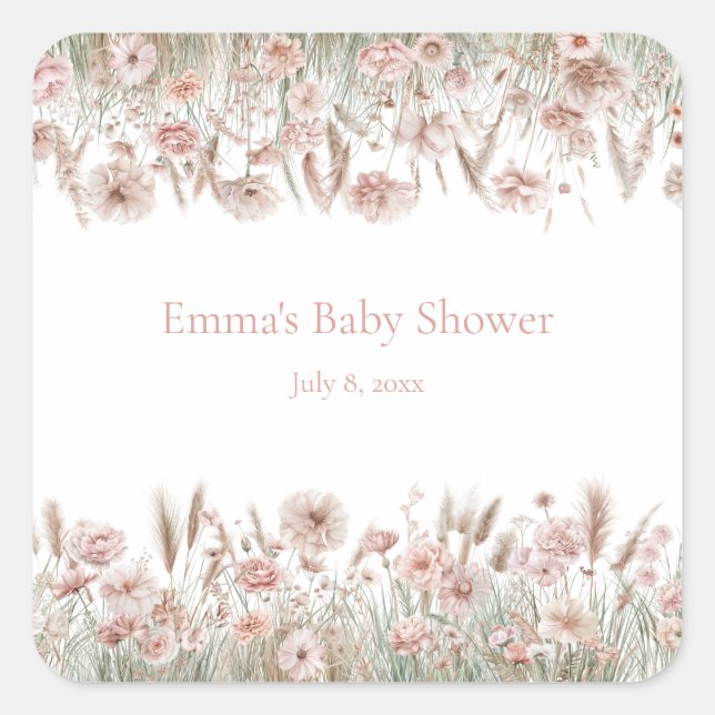 Benutzerdefinierte Boho-Wildblumen-Event-Aufkleber Quadratischer Aufkleber (Vorderseite)