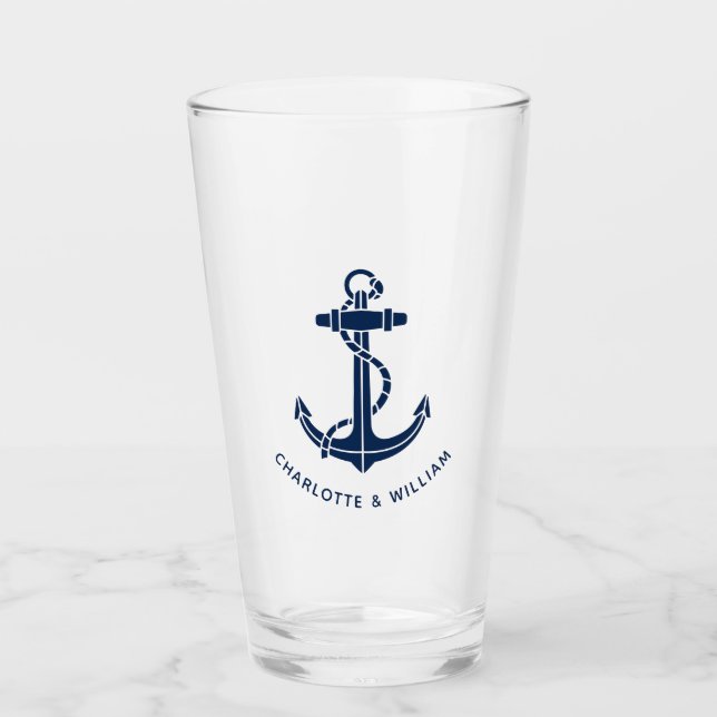 Benutzerdefinierte Bootsanker-Strandhochzeitsgesch Glas (Vorderseite)
