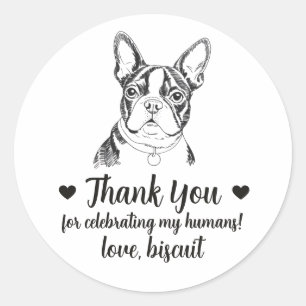 Benutzerdefinierte Boston Terrier Hund Hochzeitsgu Runder Aufkleber
