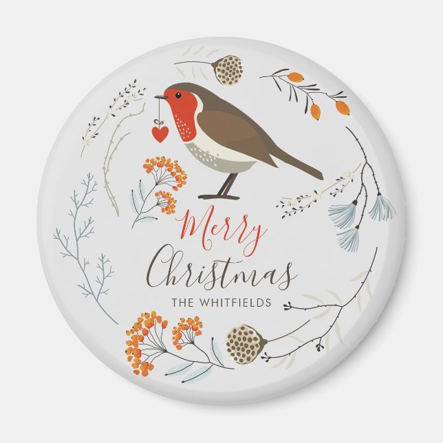 Benutzerdefinierte Botanische Rotkehlchen Vogel Bo Magnet (Vorne)