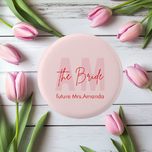 Benutzerdefinierte Braut   Rosa Monogramm Zukünfti Button