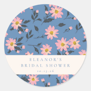 Benutzerdefinierte Brautdusche Vintage Blau Floral Runder Aufkleber