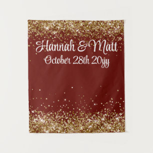 Benutzerdefinierte Burgunder-Gold-Glitter-Hochzeit Wandteppich
