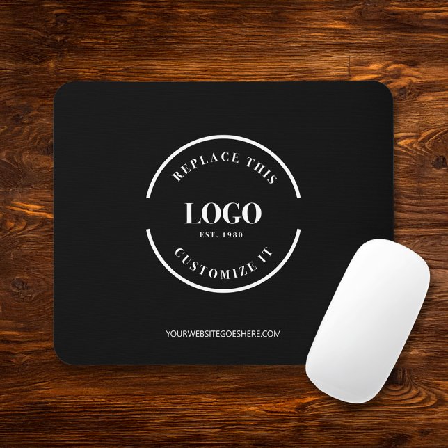 Benutzerdefinierte Business-weiße Logo-Website ein Mousepad (Your logo goes here black mouse pad with white business logo and website for giveaways)