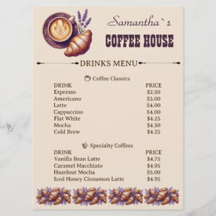Benutzerdefinierte Cafe Merch Vintage Croissant mi Menükarte