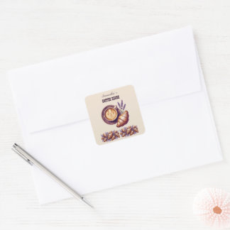 Benutzerdefinierte Cafe Merch Vintage Croissant mi Quadratischer Aufkleber