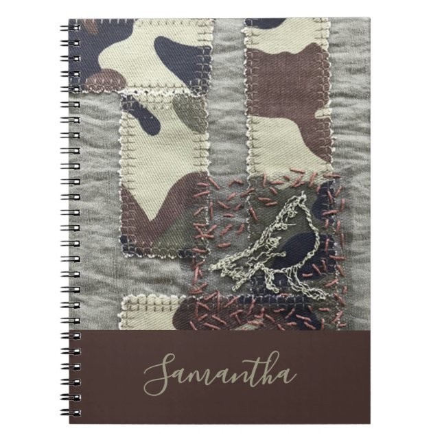 Benutzerdefinierte Camo-Vogel-Patchwork-Optik Brau Notizblock (Vorderseite)