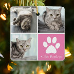Benutzerdefinierte Cat Foto Collage Hübsch rosa Do Keramikornament<br><div class="desc">Dieses wunderschöne Katzenschmuck ist personalisiert mit bezaubernden Bildern von Ihrem kleinen Foto. Passen Sie dieses elegante Geschenk mit Ihren eigenen,  individuellen Felinfotos um einen hübschen rosa Platz mit einem niedlichen weißen Pfotenprint und dem Namen Ihres Kätzchens in der Mitte an. Füge dein Lieblingsfoto auf der Rückseite hinzu.</div>