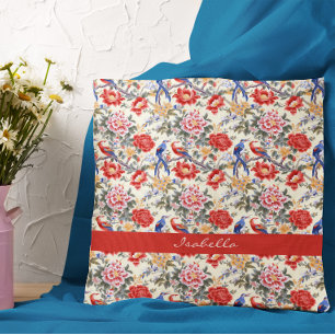 Benutzerdefinierte Chinoiserie Asiatische Blumen P Kissen
