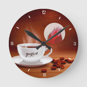 Benutzerdefinierte Coffee Clock Cafe-Wanduhr perso Runde Wanduhr