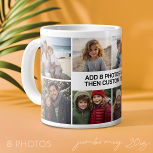 Benutzerdefinierte Collage 8 Fotos - weiß mit schw Jumbo-Tasse