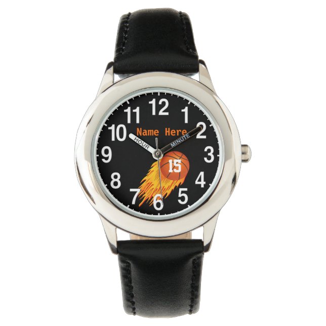 Benutzerdefinierte Coole Flaming-Basketballuhren f Armbanduhr (Vorderseite)