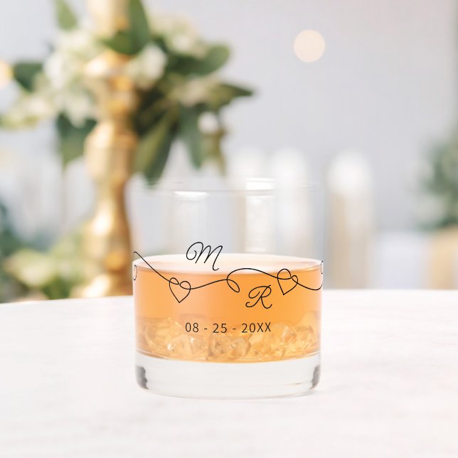 Benutzerdefinierte Couple Monogramme Schwarz-Inter Whiskyglas (Insitu (Hochzeit))