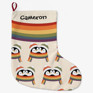 Benutzerdefinierte Cozy Pride Pinguine Weihnachten Großer Weihnachtsstrumpf