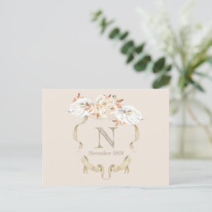 Benutzerdefinierte Creme-Rosen-Monogramm-Wappen-Tr Postkarte