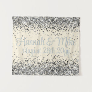 Benutzerdefinierte Creme- und Silber-Glitter-Hochz Wandteppich