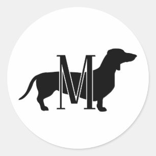 Benutzerdefinierte Dachshund-Silhouette-Monogramm Runder Aufkleber