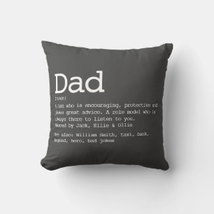 Benutzerdefinierte Dad-Definition Vatertag Grau Kissen