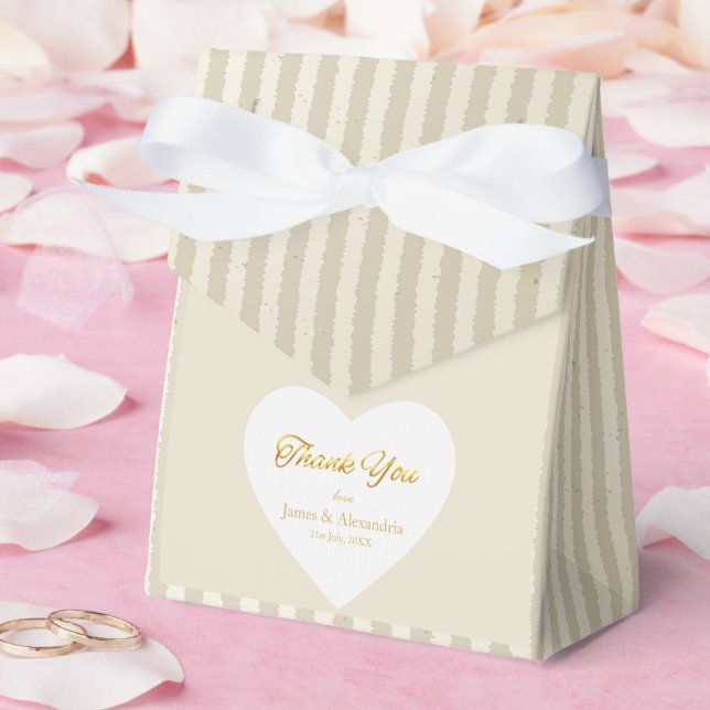 Benutzerdefinierte Danke Goldstreifen Weißes Herz Geschenkschachtel (Hochzeit)