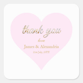 Benutzerdefinierte Dankeschön-Diamanten Rosa Herz Quadratischer Aufkleber