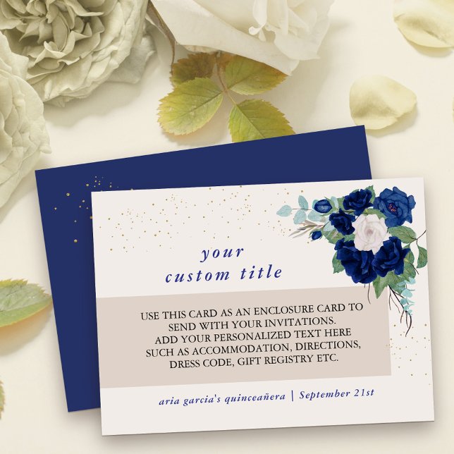 Benutzerdefinierte Details zu Royal Blue und Ivory Begleitkarte (Enclosure Card with fully editable text for reception details or any other additional information)