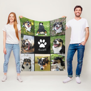 Benutzerdefinierte Dog Foto Collage Pet Paw Print  Fleecedecke