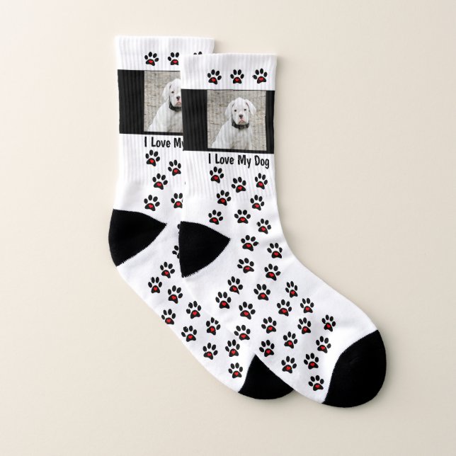 Benutzerdefinierte Dog-Foto-Socken - Ich Liebe mei Socken (Paar)