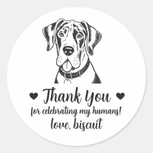 Benutzerdefinierte Dogge-Hochzeitsgunst-Sticker Runder Aufkleber