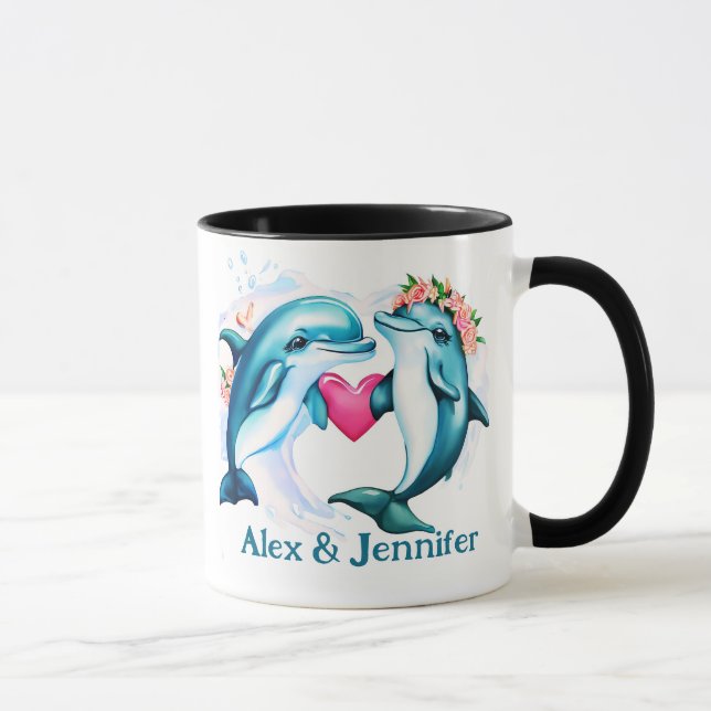 Benutzerdefinierte Dolphin-Paare-Namen Personalisi Tasse (Rechts)