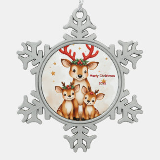 Benutzerdefinierte drei Rentiere  Schneeflocken Zinn-Ornament