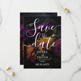 Benutzerdefinierte dunkle bunte Blumen Hochzeit Save The Date