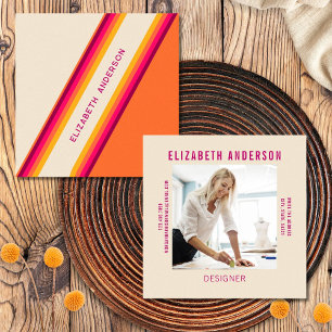 Benutzerdefinierte Dunkle Pink Orange Retro Streif Quadratische Visitenkarte