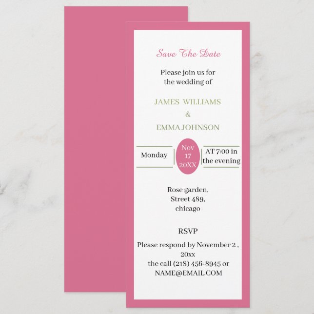 Benutzerdefinierte einfache Rose Save the Date Einladung (Vorne/Hinten)