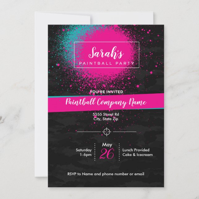 Benutzerdefinierte Einladung für Paintball-Party f (Vorderseite)