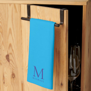 Benutzerdefinierte elegante azurblaue Monogramm-Vo Geschirrtuch