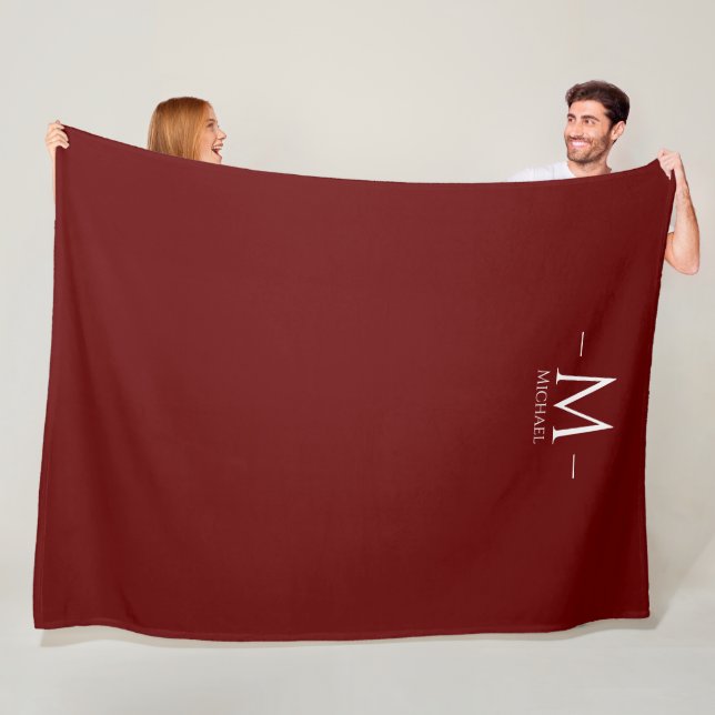 Benutzerdefinierte elegante dunkelrote Monogram-Vo Fleecedecke (Beispiel)