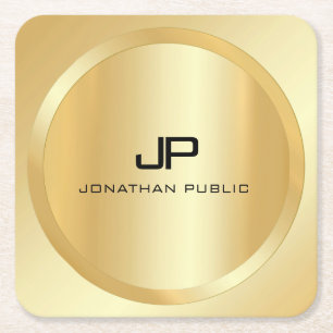 Benutzerdefinierte elegante Imitat Gold Monogram M Rechteckiger Pappuntersetzer