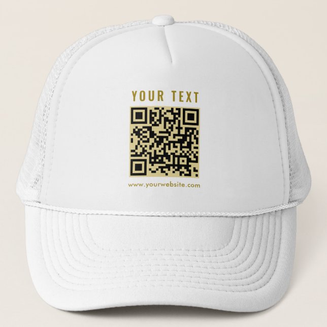 Benutzerdefinierte elegante QR-Code-Vorlage Gold W Truckerkappe (Vorderseite)