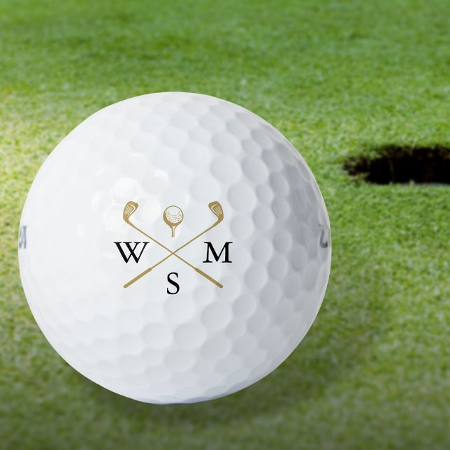 Benutzerdefinierte elegante Schwarz-Gold-Monogramm Golfball (Custom Elegant Black And Gold Monogram Golf Balls)
