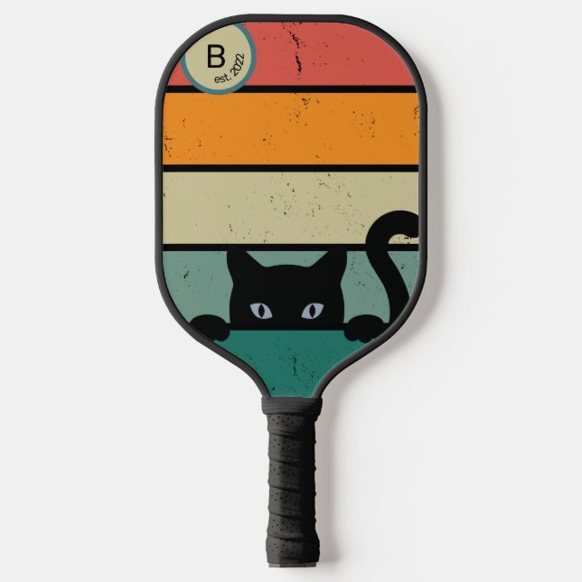 Benutzerdefinierte erste Retro-schwarze Katze Pickleball Schläger (Vorderseite)