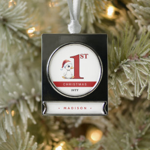 Benutzerdefinierte erste Weihnachten Wasserfarbe B Banner-Ornament Silber