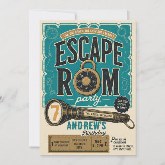 Benutzerdefinierte Escape Room Geburtstagsfeier fü Einladung