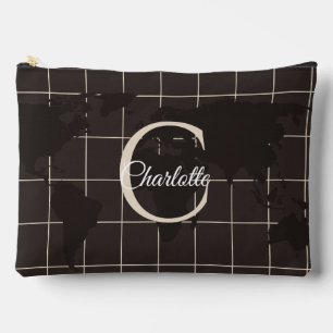Benutzerdefinierte Espresso-Weltkarte Monogramm Na Zubehörtasche