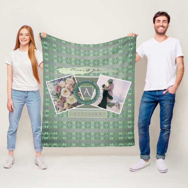 Benutzerdefinierte Event 2-Fotos mit Kleeblättern Fleecedecke (Beispiel)