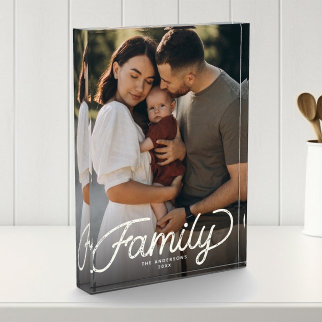 Benutzerdefinierte Familie bewahren Modernes Niedl Fotoblock (Frame your joy! Our custom family photo block, modern script and cuteness combined)