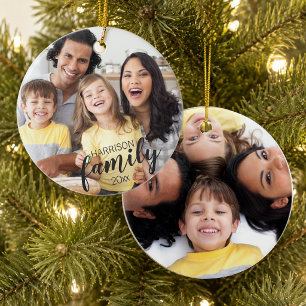 Benutzerdefinierte FAMILIE (dunkler Text) 2-Foto-A Keramik Ornament